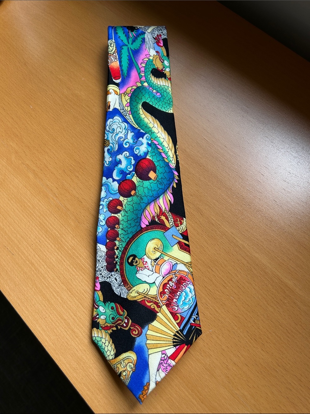 Nicole Miller Multicolor Dragon Print Tie with Blue, Green and Black Accents